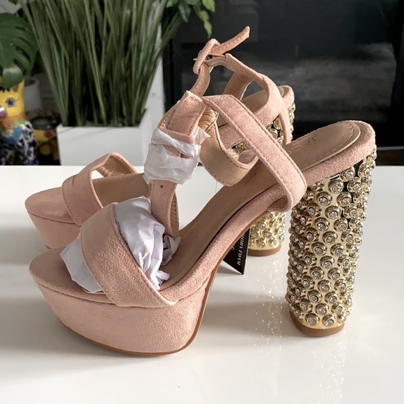 Jacobies Blush Pink Platform Sparkle Gold Heels 6​ - Picture 5 of 15